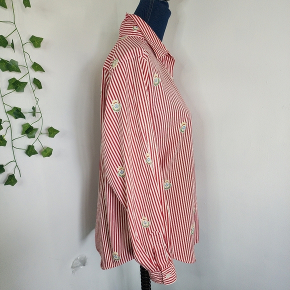 Talbots Red White Stripe with Emblem Design Button Down Shirt Size M - Picture 5 of 9